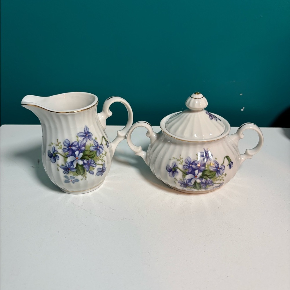 Supreme White Ceramic Base Cream and Sugar Set Vintage
